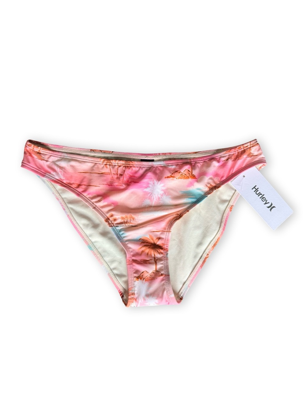 Hurley NWT Festival Pink Palm Tree Print Bikini Bottom Women’s Size Medium - Picture 2 of 3